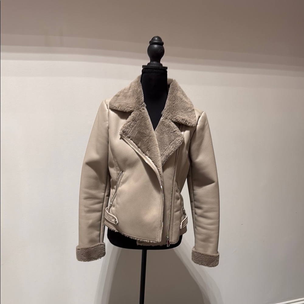 Mango Beige  Jacket with Shearling Trim
